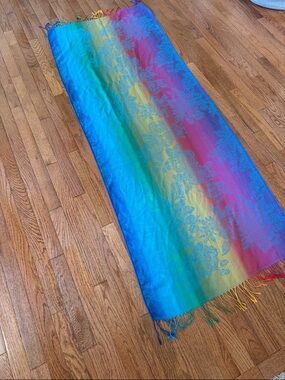 Vibrant Rainbow Floral pashmina Scarf with fringe